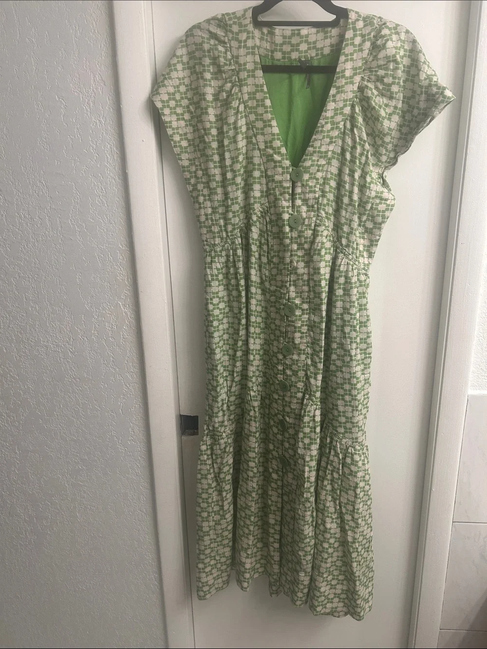 Anthropologie Green and White Floral Button-Front Maxi Dress - Picture 1 of 2